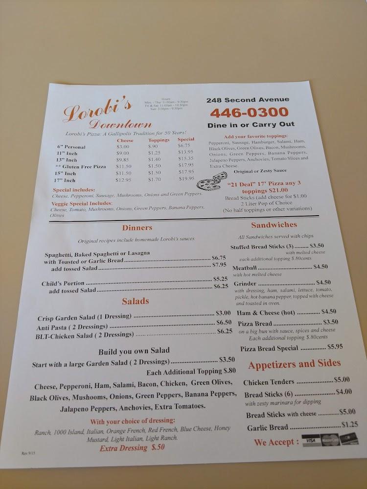 Lorobi's Pizza Menu image 1